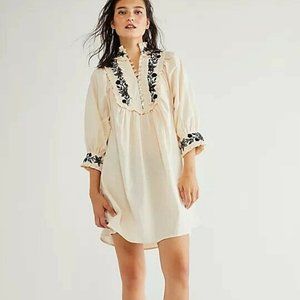 Free People Kinga Csilla Kahlo Embroidered Mini Tunic Dress Ivory XS New